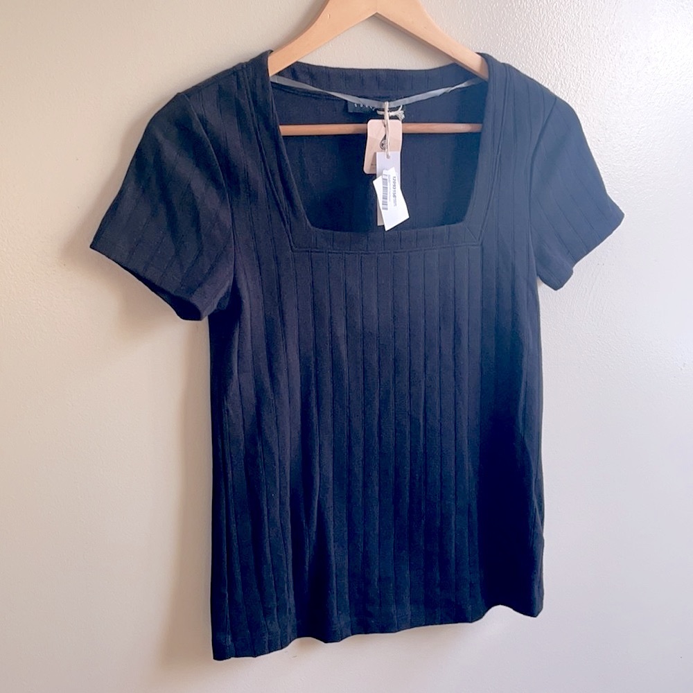 NWT XS Sanctuary square neck basic ribbed black short sleeve tee shirt sanctuary